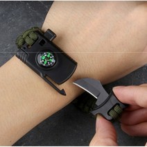 다기능 나침반 부싯돌 생존 서바이벌 팔찌, 블랙, 1개