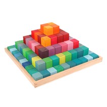 지아지조 레인보우 원목 블럭 (KC인증), 피라미드 빅 계단 원목블럭 100pcs