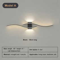 모던 미니멀리스트 LED 벽 조명 블랙 화이트 실내 장식 램프 업 다운 침대 룸, 5) A Black-80cm,3) Warm Light_