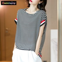 퀸앤조이 마린 실키 스트라이프 반팔 티셔츠
