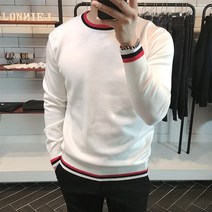 로니제이 남자 캐시미어 배색 라운드 니트