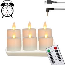 led양초추천 이케아초 led양초 led티라이트 led캔들 충전식 원격 제어 LED 배터리 작동 무화염 차 조명 움직이는 심지가있는 현실적인 깜박임 Tealights, 6개 충전식