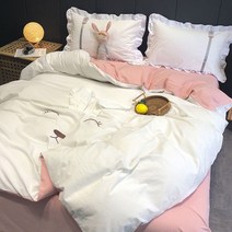 북유럽풍 이불 차렵이불 사계절이불 침구류 홈데코, 귀 토끼 화이트 파우더 업그레이드