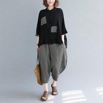 퀸앤조이 미녀77 스트라이프 배색 린넨셔츠 배기팬츠 투피스