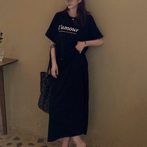 데이프릴 여성용 아무르 오버핏 빅사이즈 반팔롤업 스트랩 롱원피스