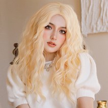 하이유니 백금발 히피펌 롱 헤어 통가발 63cm, 백금발 - 통가발+거치대+가발망, 1세트