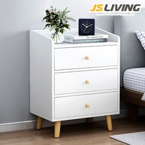 JS리빙 협탁 침대 거실장 미니 거실 서랍장 사이드 테이블 엔틱 수납장 선반 모던 침실 보조 수납 인테리어 베드 4단 화이트 원목 H_67 60x30x36, 로빈 서랍 협탁(화이트)