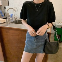 어나더드림 여성용 퍼프 소매 무지 기본 반팔 티셔츠MT