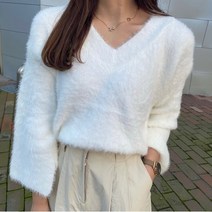 부드러운 여성 앙고라 퍼 니트 v넥 라운드넥 2디자인