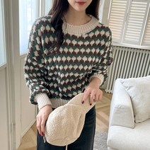 옷자락 여자 뜨개질 가을니트 노르딕 스트라이프 맨투맨