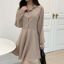 브이와이 여자 롱슬리브 슬림핏 에이라인 미니원피스