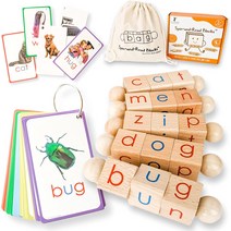 LITTLE BUD KIDS 초보자용 스핀 앤 리드 몬테소리 발음 읽기 블록 및 CVC 파닉스 나무 장난감 세트, 한개옵션0