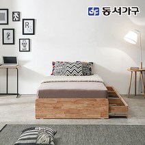 동서가구 네오 이브 고무나무 원목 무헤드 헤드리스 3서랍 벙커수납 슈퍼싱글 침대+독립매트리스 NES385, 단품