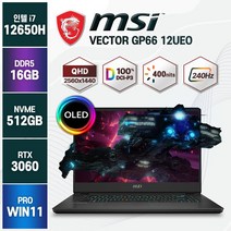 [백팩 증정] MSI Vector GP66 12UEO 12세대 i7-12650H RTX3060 QHD OLED 15인치 윈도우11, Vector 12UEO-i7, WIN11 Pro, 16GB, 512GB, 코어i7, 블랙