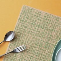 까사무띠 따볼라 린넨디자인 실리콘 직사각 식탁매트, 그린, 1인( 가로 40cm x 30cm)
