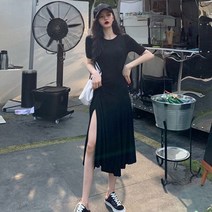 쿨샵 앞트임 여성 원피스 시크한 블랙 반팔 롱원피 _ 22150EA