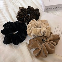 포니테일 벨벳 헤어 곱창끈 스크런치 러블리 똥머리 스타일링 스냅샷 웨딩촬영 반묶음 기념일, 브라운