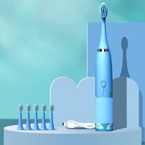충전식 스마트 소닉 전동 칫솔 6 개 교체용 어린이 치아 미백 만화 패턴, 6.Light Blue 6 Heads