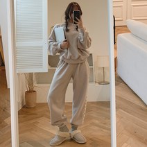 떳다그녀 캔즈 기모 체커보드 맨투맨 and 조거팬츠 SET