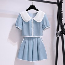 소향풍 세트 캐주얼 여름 여성복 작은 키 반팔 상의+반바지 투피스