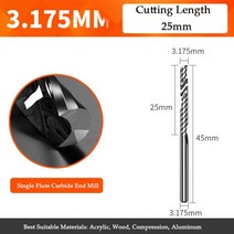 밀링커터 컷터 절삭공구 5A 초경 단일 플루트 인치 엔드 밀 목공 도구 알루미늄 절삭 공구 cnc 밀링 커터 목재, 5pcs, 3.175-3.175-25