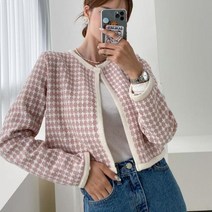 [다잇템] 여자 슬렌더핏 카라없는 FW 팝콘 트위드 숏자켓
