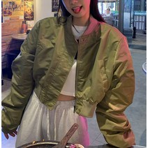 여성 어깨패드 크롭 항공점퍼