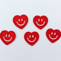 플라이쿱 봉제식 하트 스마일 자수 와펜 세트 5개입, 빨강