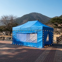 프리미엄 캐노피 천막 2X2 3X2 3X3 벽면 바람막이 창문 가림막 벽면가방 포함, P일체투명4벽면 2X2:블루