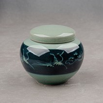 [성연티세라] 청자 흑 조각운학 항아리단지(1.2kg) 꿀단지 경옥고단지