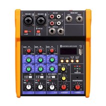 오디오 파워드 음향 아날로그 사운드 믹서 UHF 무선 마이크가 있는 미니 DJ 4 채널 블루투스 USB 48V 팬텀 전원에 적합한 녹음, 1.orange no mic