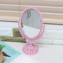 ABM 공주 원형 탁상 양면 거울 핑크 책상용 미용 화장대, 단품