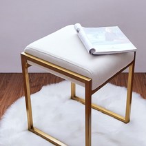 북유럽 화장대 스툴 의자 골드 프레임 스텐 가죽, 화이트 가죽 로즈골드프레임