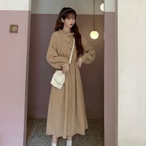 해외여행 플레어 러블리 플로럴 휴가 롱 꽃무늬 원피스 터틀넥 퍼프 슬리브 드레스 용 심플 솔리드 대학 귀여운 기질 가을 패션 레저