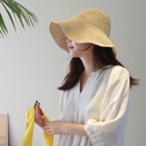 치키티타 라피아햇 여름 여자 와이드 밀짚 라탄 모자