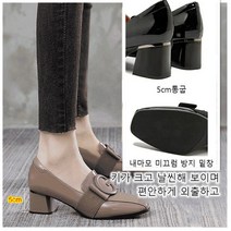 에나멜 스퀘어 통굽 여성 하이힐 슬립온 여성 구두 키높이 구두 힐 정장화