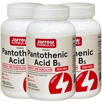 재로우 판톤텐산 비타민 B5 500mg 베지캡 100개입 3팩 Jarrow Pantothenic Acid B5, 100정, 3개