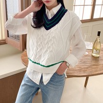 블랑보사 메리지 꽈배기 브이넥조끼