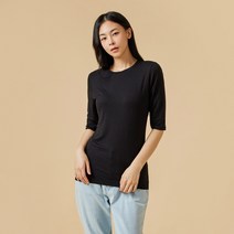 [JAJU/자주] 여 우븐 배색 반팔 티셔츠_블랙