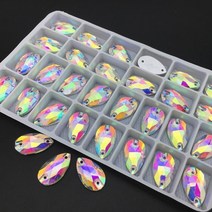 모든 크기 눈물 방울 유리 모조 다이아몬드에 바느질 배 크리스탈 ab 색상 플랫 백 돌, 11x18mm 12pcs