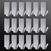 아름몰 스텐레스 사각 후크 1+1+1 (18P) 접착식 걸이, 1세트