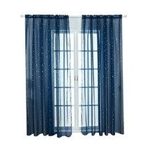 제이즈커튼 Shiny Yarn Star Tulle Curtains For Living Room Modern Sheer Bedroom All Match Window Drapes, [05] Navy