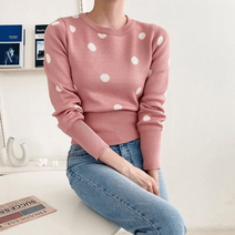 페미닌 라운드 도트 긴팔 크롭 니트 J302102C