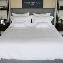 [화이트리퍼블릭] 80수 순면 시그니쳐 호텔 이불커버 세트 White (SS Q K)