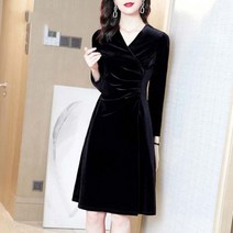 여성 벨벳 원피스 롱 브이넥 하객 빅사이즈 중년 pmr89