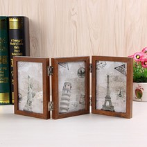 탁상 우드 양면 접이식 가족 액자 3단 포토프레임 책상 아기 회사 집무실 심플 진열장
