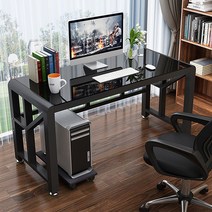 제일퍼니처 디자인굿 강화유리 위생 책상 컴퓨터 PC 철제 사무용 게이밍, 디럭스_강화유리책상_선택45:블랙블랙(W120cm)