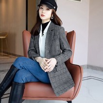 헤링본자켓 정장 비지니스 자켓 여성 하객 코트 트위드 콤비 헤링본 롱