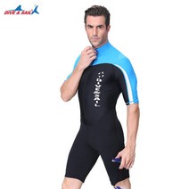 서핑옷 DIVESAIL 1.5MM 네오프렌 잠수복 남성 여성 긴반팔 트렁크 원피스 수영, XXL, 반팔 블루