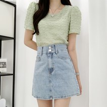티데일리 여성용 링클 퍼프 반팔 블라우스